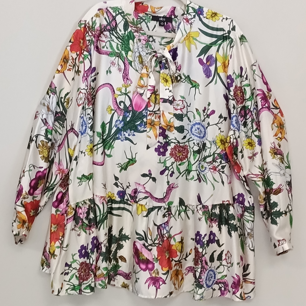 Ellos Floral Garden Multicolor Babydoll Blouse Plus Sz 28